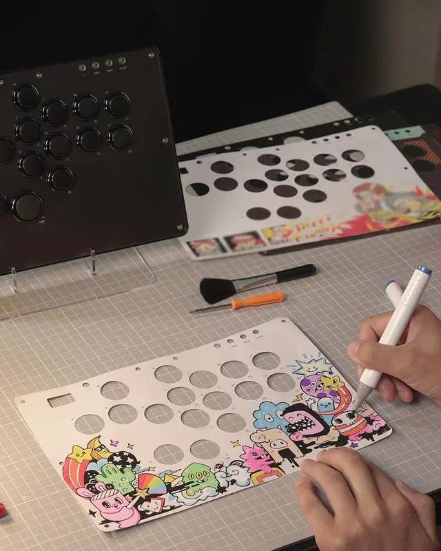 Alt view image 2 of 6 - Haute42 Leverless Controller for Arcade Gaming: T16 Crystal Series - Acrylic Sandwich Artwork Template -Crystal Low-profile Switches - Custom RGB - Arcade Controller for PC/PS4/PS3/Switch(Black)