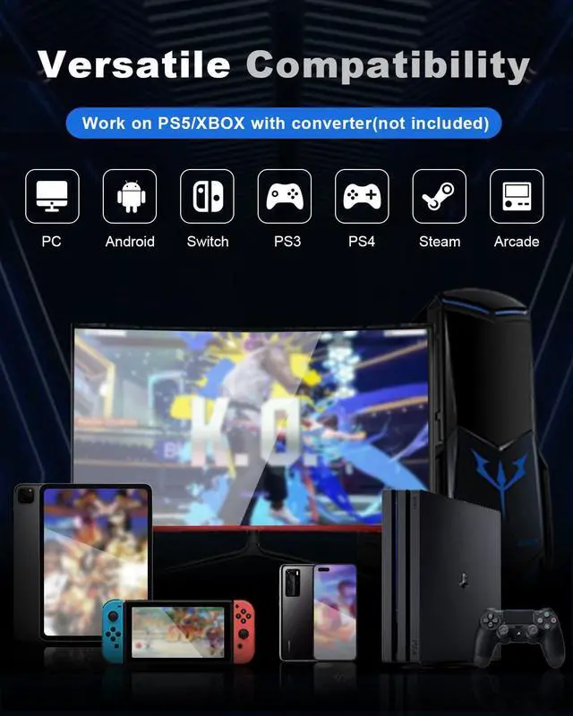 Alt view image 2 of 6 - SIXSIR Leverless Arcade Stick Gaming Controller M16+ Large & Slim Aluminum Alloy Template - 16 Key Crystal Low-profile Switches - Custom RGB Leverless Controller for PC/PS4/PS3/Switch(Grey)