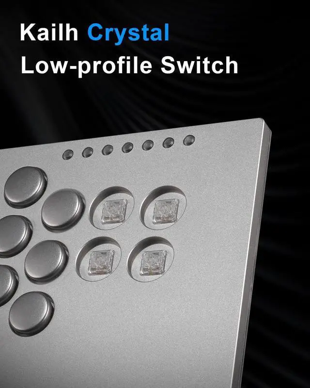 Alt view image 4 of 6 - SIXSIR Leverless Arcade Stick Gaming Controller M16+ Large & Slim Aluminum Alloy Template - 16 Key Crystal Low-profile Switches - Custom RGB Leverless Controller for PC/PS4/PS3/Switch(Grey)