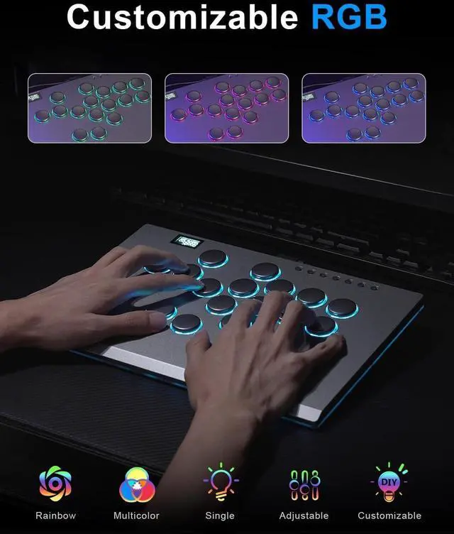 Alt view image 5 of 6 - SIXSIR Leverless Arcade Stick Gaming Controller M16+ Large & Slim Aluminum Alloy Template - 16 Key Crystal Low-profile Switches - Custom RGB Leverless Controller for PC/PS4/PS3/Switch(Grey)