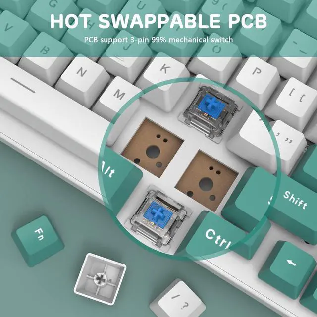 Alt view image 4 of 7 - ATTACK SHARK K6 Bluetooth Keyboard 5.0/2.4G/USB-C-96% 100 Keys Wireless Gaming Keyboard 4000mAh Battery Hot Swappable Mechanical Keyboard RGB Wire-Cloud Wrist Rest for Computer Win/Mac(Clicky Blue)