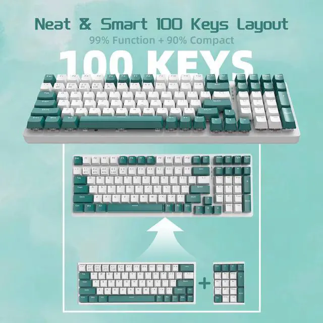 Alt view image 6 of 7 - ATTACK SHARK K6 Bluetooth Keyboard 5.0/2.4G/USB-C-96% 100 Keys Wireless Gaming Keyboard 4000mAh Battery Hot Swappable Mechanical Keyboard RGB Wire-Cloud Wrist Rest for Computer Win/Mac(Clicky Blue)