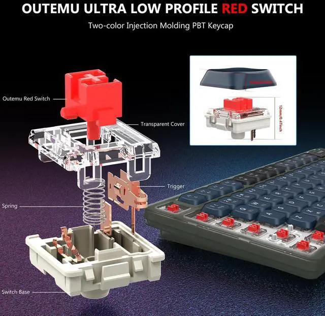 Alt view image 5 of 7 - ATTACK SHARK Low Profile Mechanical Keyboard,75% TKL Wireless Keyboard with 81 PBT Keycaps,Tri-Modes BT5.0/2.4G/Custom Coiled Cable,White LED Backlit Keyboard for PC Mac Phone Tablet-Red Switch