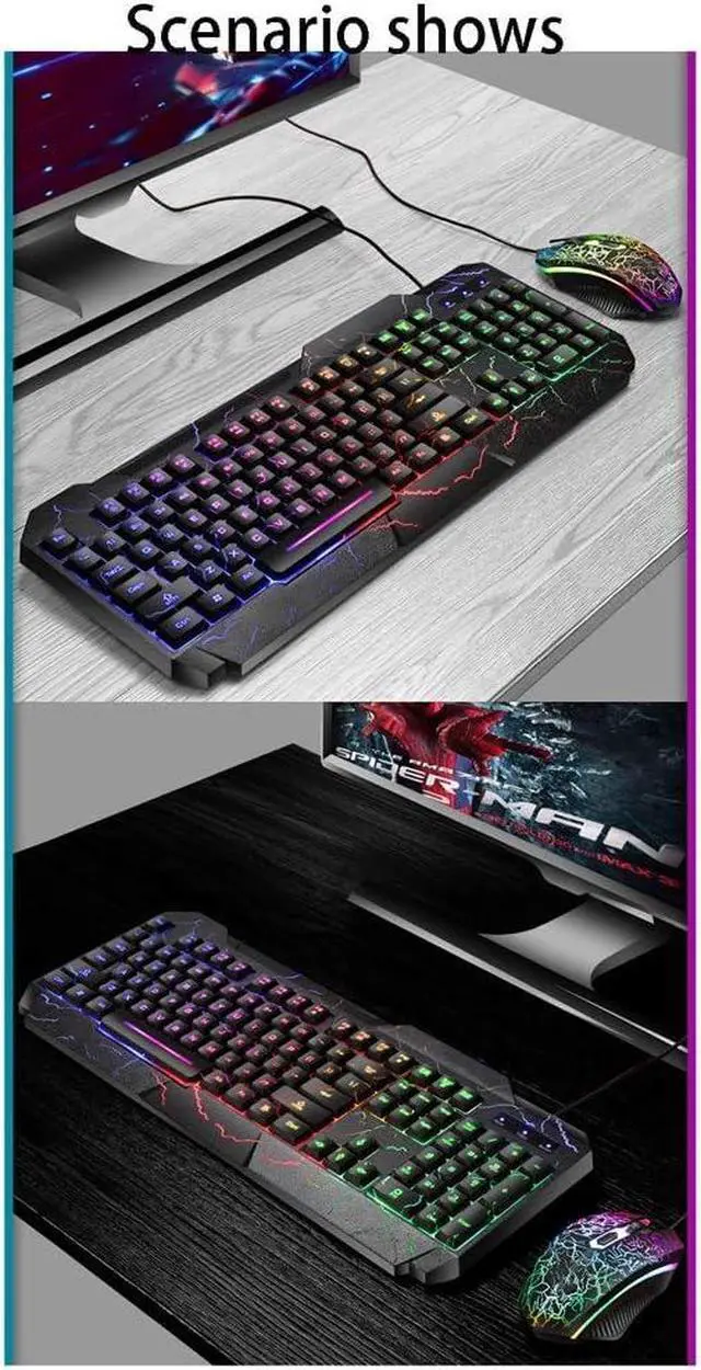 Alt view image 3 of 5 - Mechanical Keyboard and Mouse Combo Gaming Wired Keyboard USB Keyboards with Multimedia Buttons Wired Gaming Mouse for PC Gamer Computer Desktop (Color : Black Crack)