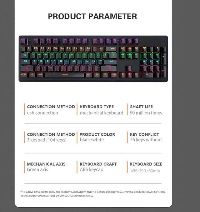 Alt view image 5 of 6 - LJFLI Gaming Keyboard Mechanical Wired E-Sports Game Green axis Office Computer Keyboard