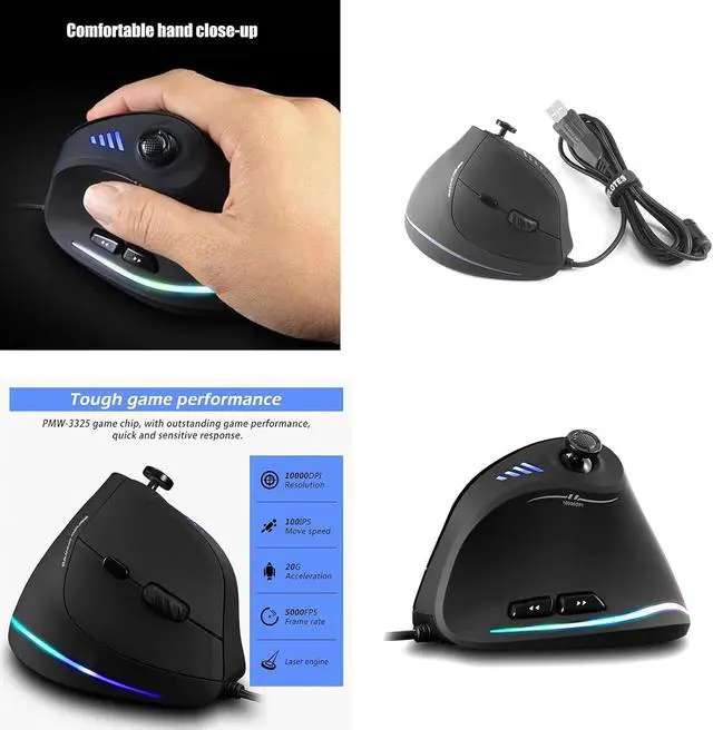 Alt view image 2 of 7 - Vertical Gaming Corded Ergonomic Joystick Programmable Adjustable 10000DPI Gaming for PC/Laptop/Desktop