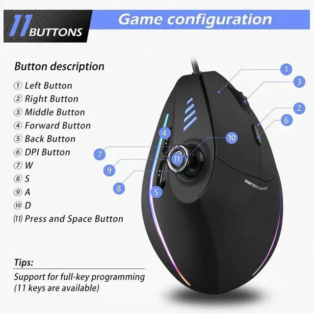 Alt view image 4 of 7 - Vertical Gaming Corded Ergonomic Joystick Programmable Adjustable 10000DPI Gaming for PC/Laptop/Desktop