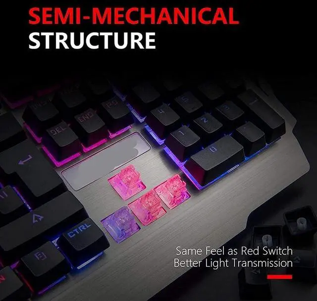 Alt view image 6 of 6 - NCRD Mechanical Keyboard and Mouse Combo RGB Gaming 104 Keys Wired USB Keyboards with Detachable Wrist Rest, for PC Gamer Computer Desktop