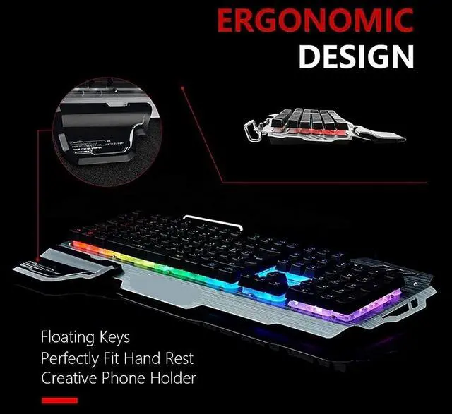 Alt view image 5 of 6 - NCRD Mechanical Keyboard and Mouse Combo RGB Gaming 104 Keys Wired USB Keyboards with Detachable Wrist Rest, for PC Gamer Computer Desktop