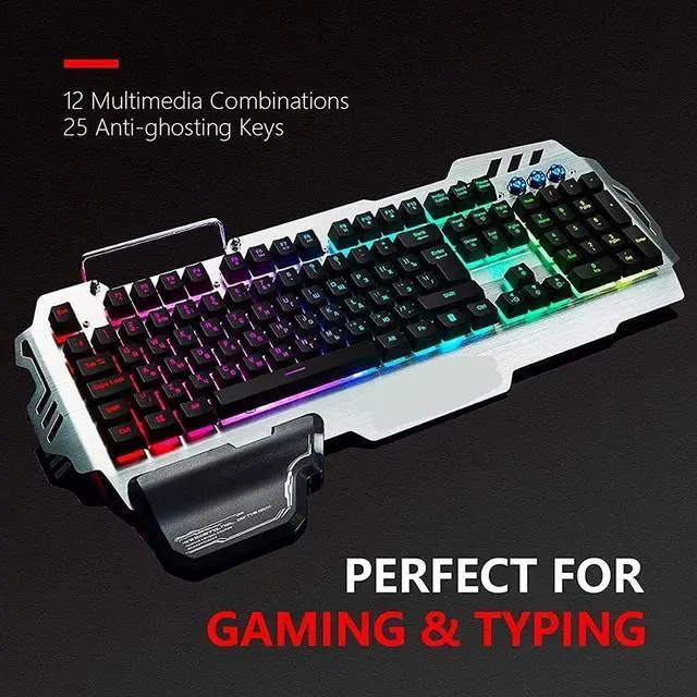 Alt view image 3 of 6 - NCRD Mechanical Keyboard and Mouse Combo RGB Gaming 104 Keys Wired USB Keyboards with Detachable Wrist Rest, for PC Gamer Computer Desktop