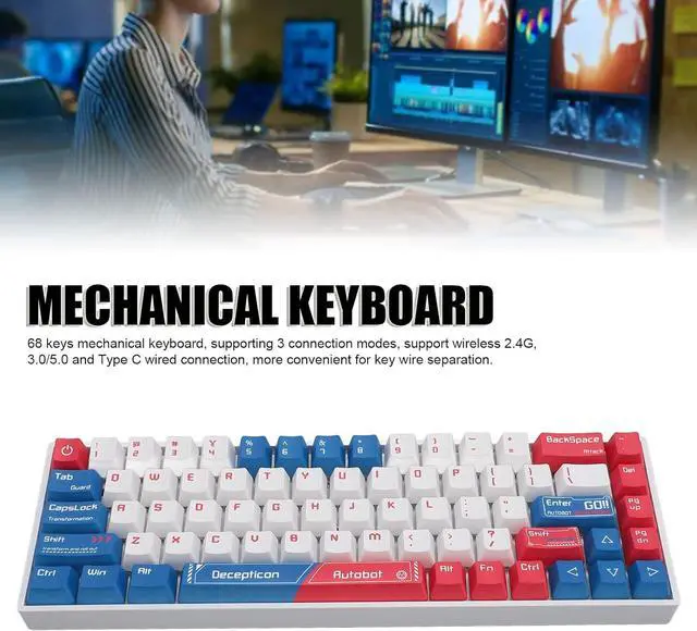 Alt view image 3 of 7 - 60% Percent Gaming Keyboard, Mechanical RGB 60 Percent Keyboard with Hot Swappable Blue Switch, 68 Keys, Tri Mode BT5.0/Type C Wired/2.4GHz Cordless Keyboard for PC Gamers