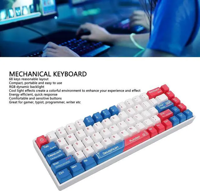 Alt view image 2 of 7 - Mechanical Gaming Keyboard, RGB Backlit BT Keyboard with Red Switch, 68 Keys Compact Keyboard for Laptop PC Gamer