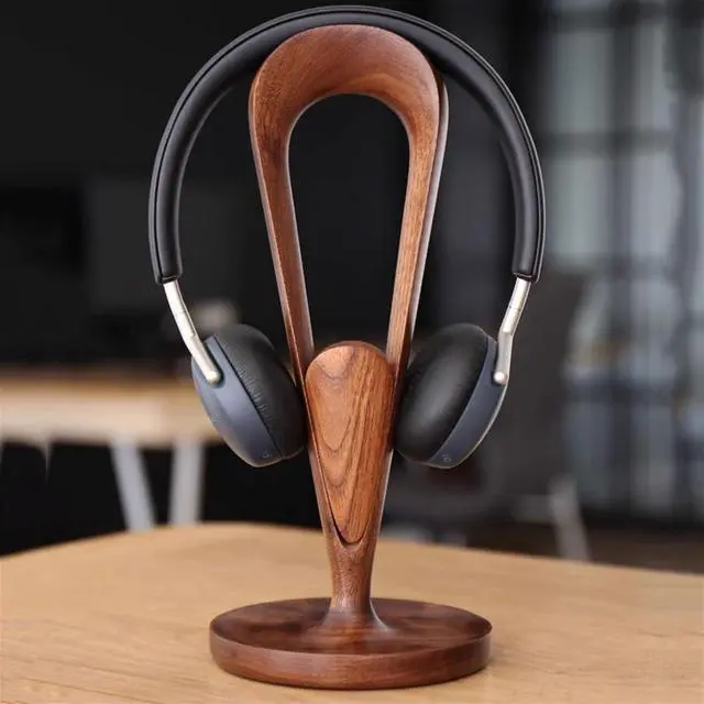 Alt view image 7 of 7 - Headphone Holder Headphone Stand, Walnut Wood Headphone Stand Headset Holder for Desk, Support Dual Headsets Suspension for PC Gaming, Office Headset Stand (Color : Brass)