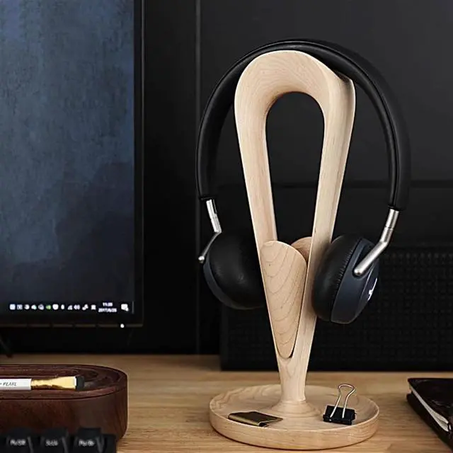 Alt view image 6 of 6 - Headphone Holder Headphone Stand, Walnut Wood Headphone Stand Headset Holder for Desk, Support Dual Headsets Suspension for PC Gaming, Office Headset Stand (Color : 1)