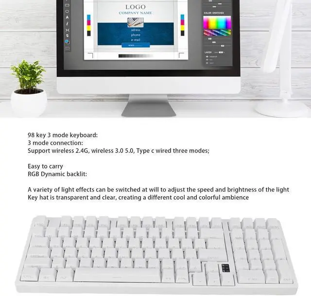 Alt view image 2 of 7 - Gaming Keyboard, 98 Key RGB Backlit Mechanical Keyboard BT 2.4G BT3.0 5.0 Type C Wired Mechanical Gaming Keypad Wired Computer Keyboard for PC Laptop for Game and Office