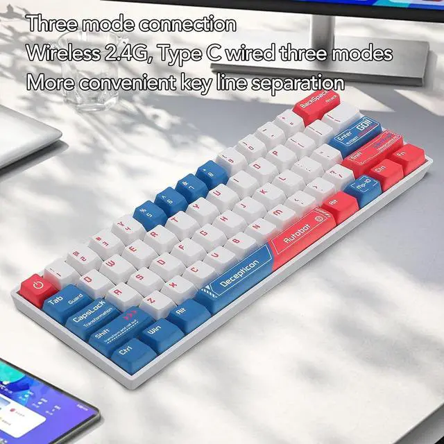 Alt view image 3 of 7 - 60% Mechanical Keyboard, Blue Switch Hot Swappable Type C Wired/BT / 2.4G 3 Mode 61 Keys Cordless Keyboard with RGB Backlit, 3000mAh Rechargeable Mini Gaming Keyboard