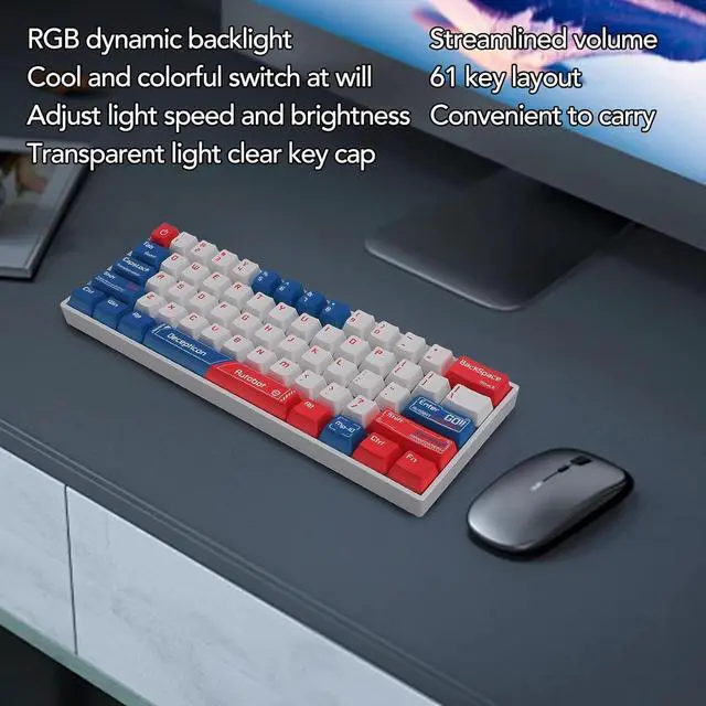 Alt view image 2 of 7 - 60% Mechanical Keyboard, Blue Switch Hot Swappable Type C Wired/BT / 2.4G 3 Mode 61 Keys Cordless Keyboard with RGB Backlit, 3000mAh Rechargeable Mini Gaming Keyboard