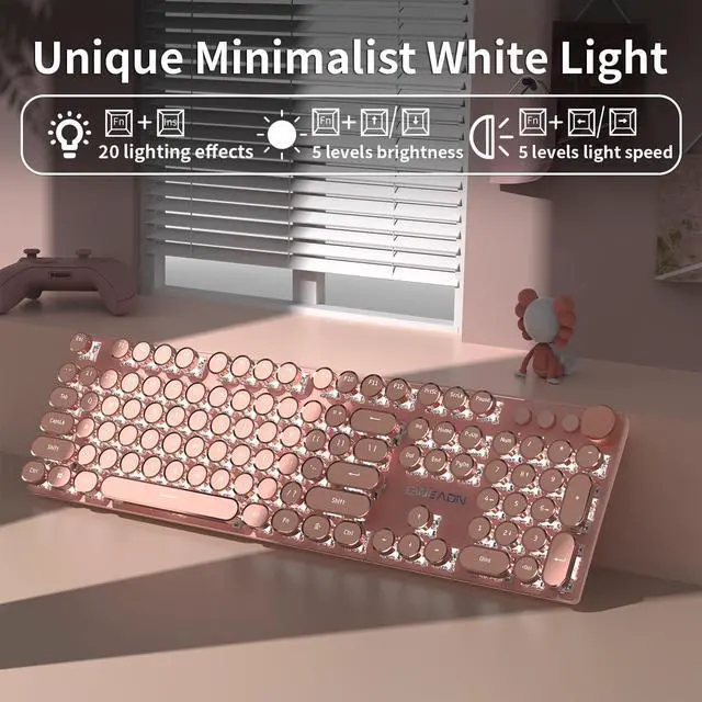 Alt view image 4 of 7 - EWEADN Typewriter Style Mechanical Keyboard, Wired Typewriter Keyboard,104 Keys Retro Typewriter Keyboards, Media Control Knob, Wired Computer Keyboard Pink Switch for Windows/Mac/PC-Pink