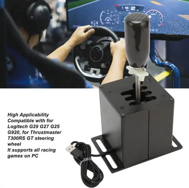Alt view image 2 of 7 - USB Simulator Shifter, Metal Body Plug and Play USB Simulator Gear Shifter with Comfort Carb Fiber Grip, Ball Head Replaceable M8 Thread for G29 G27 G25 G920 for T300RS GT Black