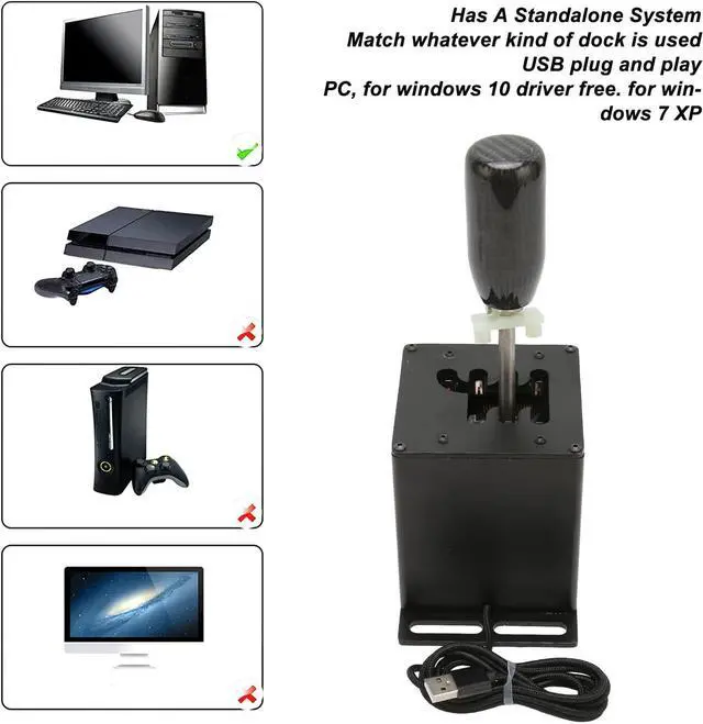 Alt view image 3 of 7 - USB Simulator Shifter, Metal Body Plug and Play USB Simulator Gear Shifter with Comfort Carb Fiber Grip, Ball Head Replaceable M8 Thread for G29 G27 G25 G920 for T300RS GT Black