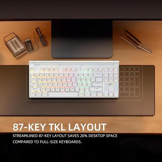 Alt view image 6 of 6 - MT87 Tri-Mode Aluminum CNC Frame Mechanical Keyboard 80% TKL Hot Swapped RGB Programmable Wireless Gaming Keyboard with Yellow Switch for Win/Mac Gamer-White