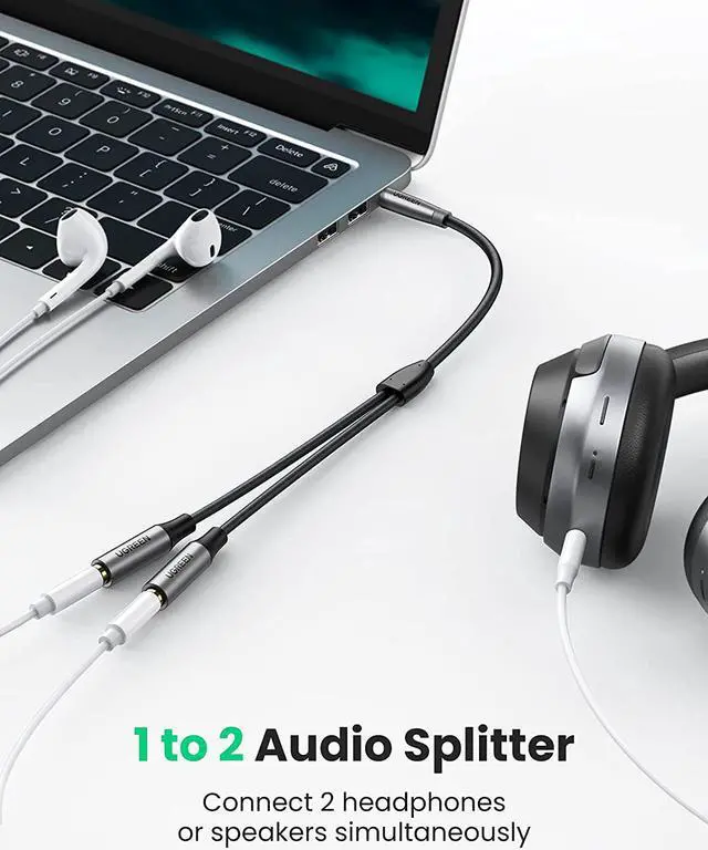 Alt view image 2 of 7 - UGREEN Headphone Splitter 3.5mm Nylon Braided Aux Male to Female 2 Way Earphone Audio Adapter Double Stereo Jack Y Cable Compatible with MacBook Car PC Laptop TV Phone PS4 Speaker Soundbar Amplifier