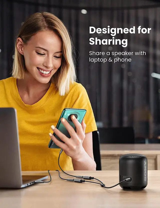 Alt view image 3 of 7 - UGREEN Headphone Splitter 3.5mm Nylon Braided Aux Male to Female 2 Way Earphone Audio Adapter Double Stereo Jack Y Cable Compatible with MacBook Car PC Laptop TV Phone PS4 Speaker Soundbar Amplifier