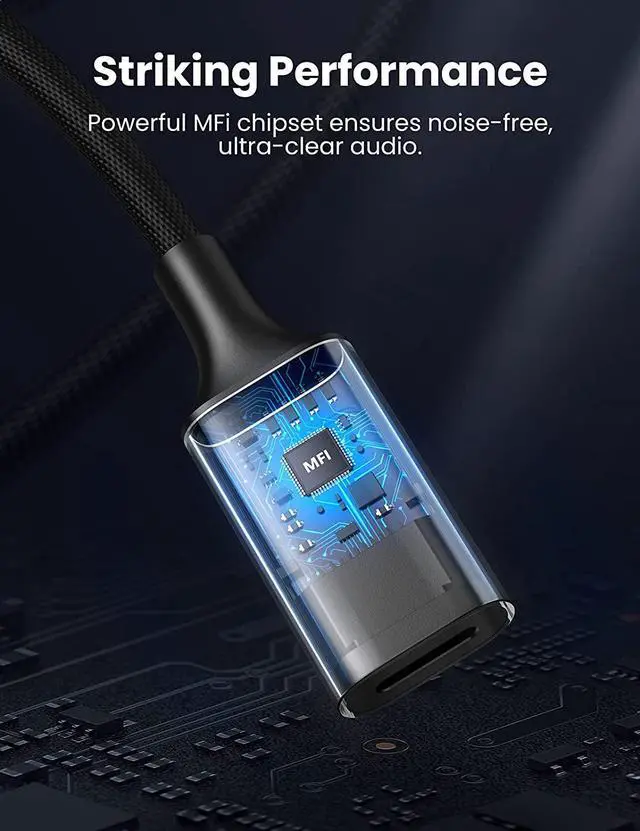 Alt view image 4 of 7 - UGREEN USB A to Lightning Audio Adapter Cable MFi Certified Nylon Braided USB 3.0 Male to Lightning Female Dongle Converter Support Volume Control Mic Compatible with MacBook Computer PC Headphone