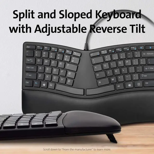 Alt view image 2 of 7 - Kensington Pro Fit Ergonomic Wired Keyboard- Black (K75400US)