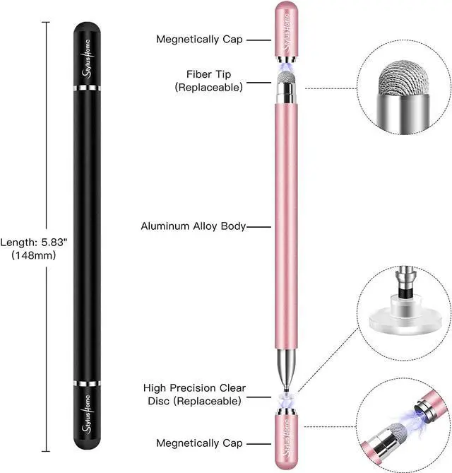 Alt view image 2 of 7 - Stylus for iPad (2 Pcs) StylusHome Magnetic Disc Universal Stylus Pens Touch Screens for /iPhone/Ipad pro/Mini/Air/Android//Surface All Capacitive Touch Screens - Black/Rose Gold