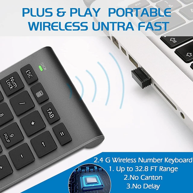 Alt view image 3 of 7 - Foloda Number Pad for Laptop, 10 Keys USB Number Numeric Keypad Numpad, 22 Keys Wireless Numberpad Keyboard Laptop Accessories for PC Desktop Surface Pro Notebook