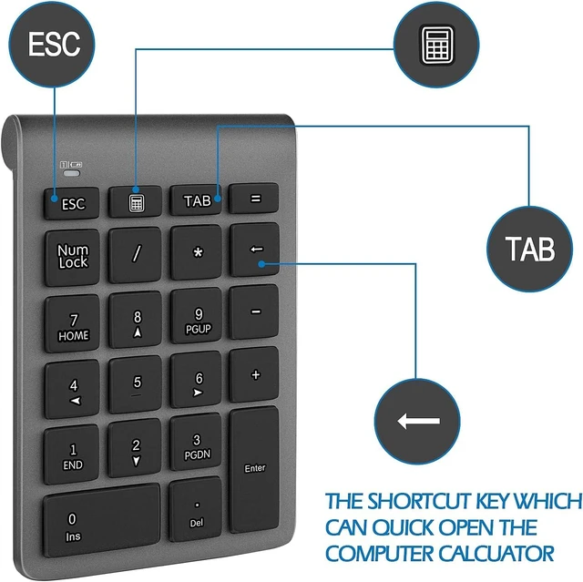 Alt view image 5 of 7 - Foloda Number Pad for Laptop, 10 Keys USB Number Numeric Keypad Numpad, 22 Keys Wireless Numberpad Keyboard Laptop Accessories for PC Desktop Surface Pro Notebook