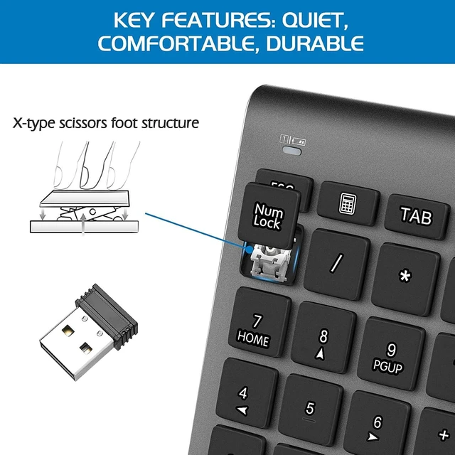 Alt view image 4 of 7 - Foloda Number Pad for Laptop, 10 Keys USB Number Numeric Keypad Numpad, 22 Keys Wireless Numberpad Keyboard Laptop Accessories for PC Desktop Surface Pro Notebook