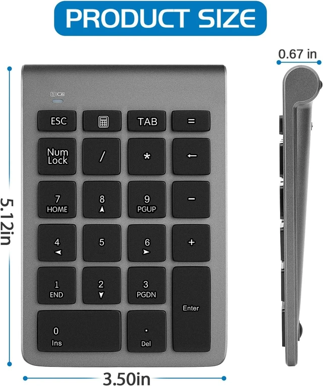 Alt view image 6 of 7 - Foloda Number Pad for Laptop, 10 Keys USB Number Numeric Keypad Numpad, 22 Keys Wireless Numberpad Keyboard Laptop Accessories for PC Desktop Surface Pro Notebook