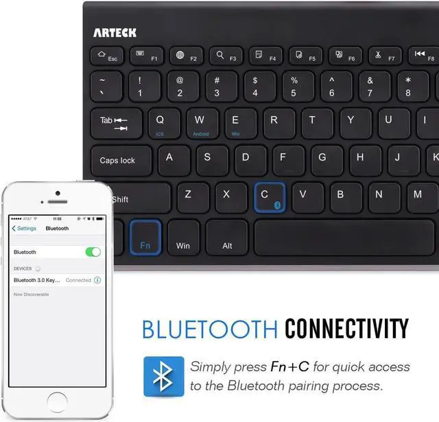 Alt view image 5 of 7 - Arteck Bluetooth Keyboard, Stainless Steel Universal Portable Wireless Bluetooth Keyboard for iOS iPad 10.2-inch, Air, Pro, Mini, Android, Windows Tablets PC Smartphone Built in Rechargeable Battery