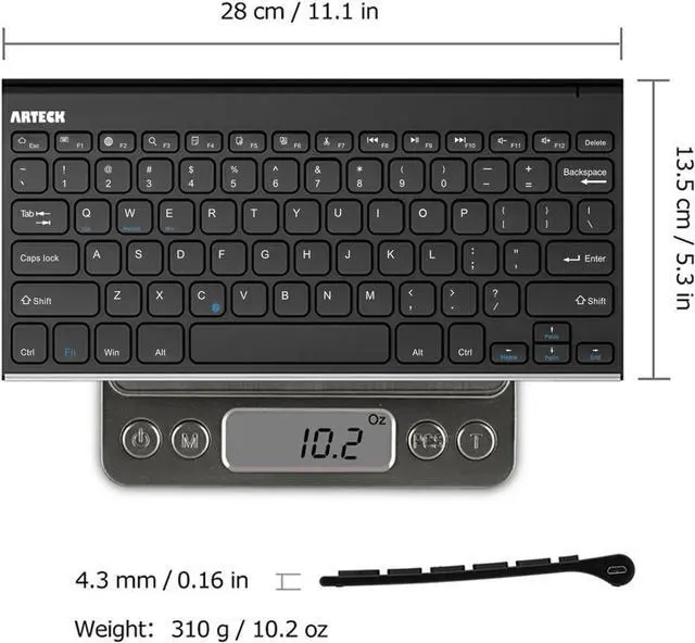 Alt view image 6 of 7 - Arteck Bluetooth Keyboard, Stainless Steel Universal Portable Wireless Bluetooth Keyboard for iOS iPad 10.2-inch, Air, Pro, Mini, Android, Windows Tablets PC Smartphone Built in Rechargeable Battery