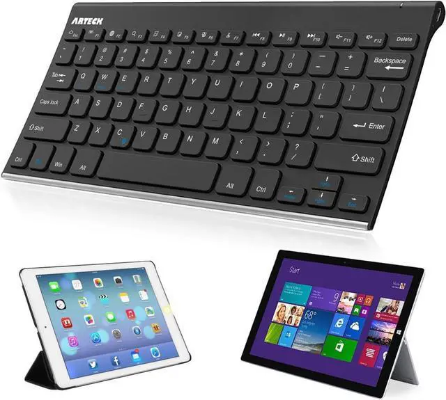 Alt view image 7 of 7 - Arteck Bluetooth Keyboard, Stainless Steel Universal Portable Wireless Bluetooth Keyboard for iOS iPad 10.2-inch, Air, Pro, Mini, Android, Windows Tablets PC Smartphone Built in Rechargeable Battery