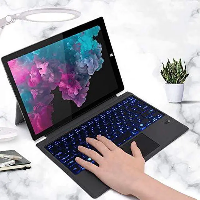 Alt view image 4 of 4 - Backlit Keyboard with Trackpad Compatible with Surface Pro 7 Pro 6 Pro 5 Pro 4 LED 7 Colour Backlit Bluetooth Keyboard Compatible with Surface Pro 7th Gen/Surface Pro6 Tablet