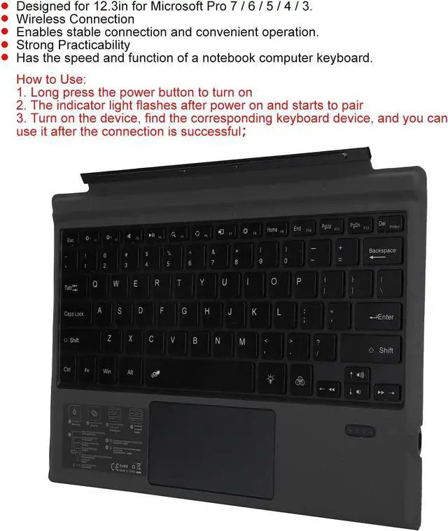 Alt view image 6 of 7 - Hilitand Bluetooth Keyboard with Touchpad for Pro 3/4/5/6/7, 7 Color LED Backlit Built-in 550mAh Lithium Battery Portable Replacement Keyboard Type Cover