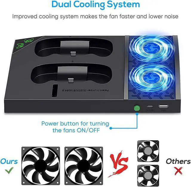Alt view image 2 of 7 - Upgraded Cooling Fan Stand for Xbox Series S Console,Wireless Controller Dual Charging Station Dock with 2 x 1400mAh Rechargeable Batteries Packs,Headset Holder for Xbox Series S,Black