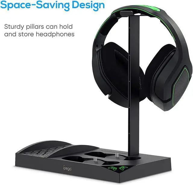 Alt view image 5 of 7 - Upgraded Cooling Fan Stand for Xbox Series S Console,Wireless Controller Dual Charging Station Dock with 2 x 1400mAh Rechargeable Batteries Packs,Headset Holder for Xbox Series S,Black