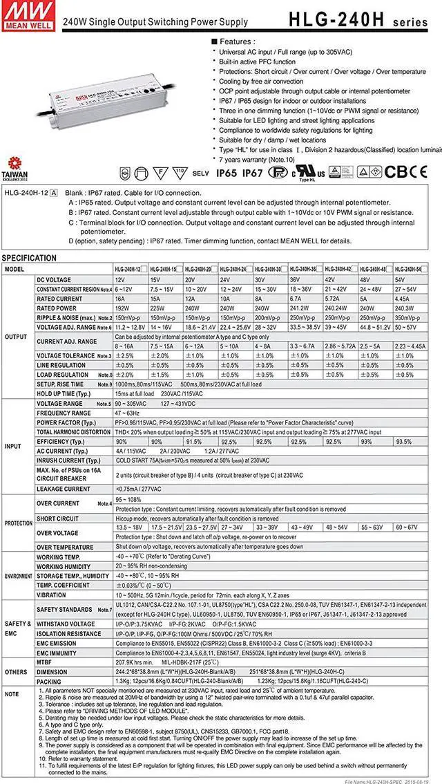 Alt view image 2 of 7 - MW Mean Well HLG-240H-42 42V 5.72A 240W Single Output LED Switching Power Supply
