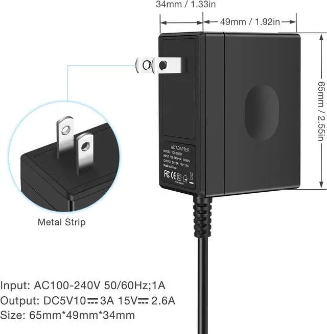 Alt view image 5 of 7 - Charger for Nintendo Switch,AC Adapter for Nintendo Switch - Fast Travel Wall Charger with 5FT USB Type C Cable 15V/2.6A Power Supply for Nintendo Switch Supports TV Mode and Dock Station