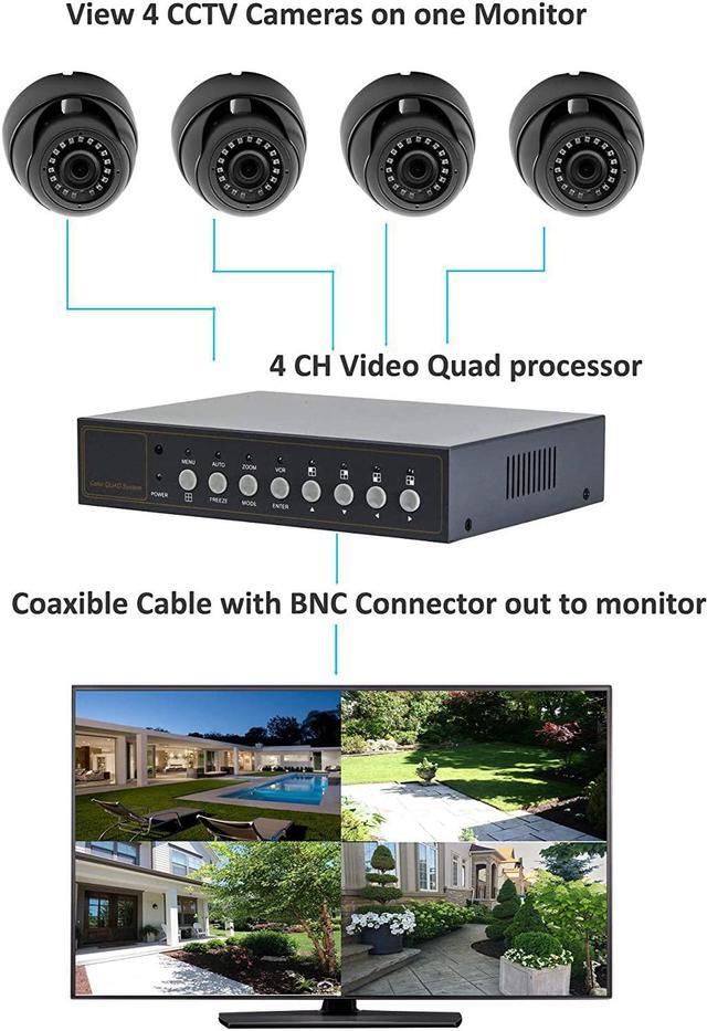 Alt view image 3 of 6 - Installer CCTV 4CH Video Color Quad Multiplexer with Loopout, Remote Control and Free 1 Amp Power Adapter