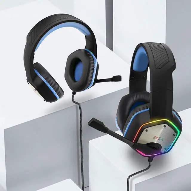 Alt view image 6 of 7 - EKSA E1000 Gaming Headset, Computer Headphones with Noise Canceling Mic & RGB Light, 7.1 Surround Sound, Compatible with PC, PS4 PS5 Console, Laptop (Blue)