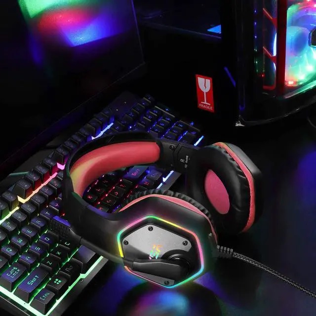 Alt view image 7 of 7 - EKSA E1000 Gaming Headset, Computer Headphones with Noise Canceling Mic & RGB Light, 7.1 Surround Sound, Compatible with PC, PS4 PS5 Console, Laptop (Red)