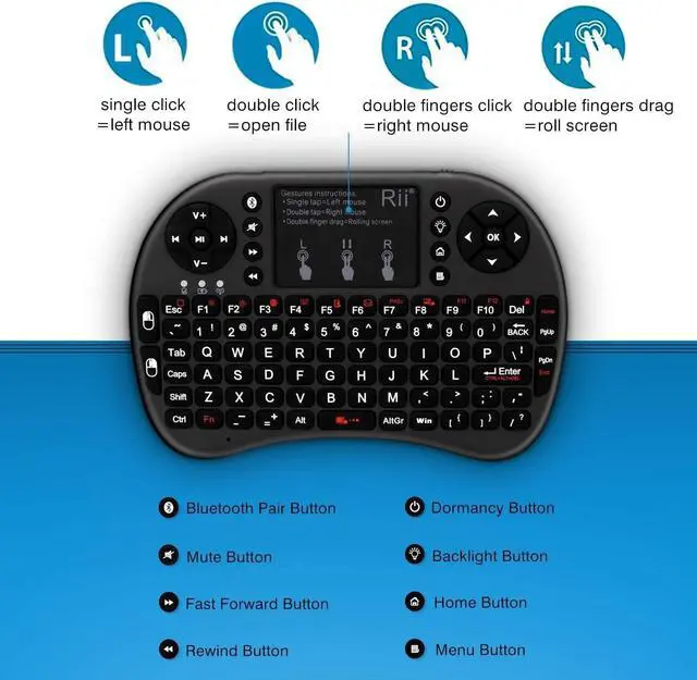 Alt view image 3 of 7 - Rii i8 Mini 2.4GHz Wireless Touchpad Keyboard with Mouse for PC, PAD, XBox 360, PS3, Google Android TV Box, HTPC, IPTV (2.4G Black)