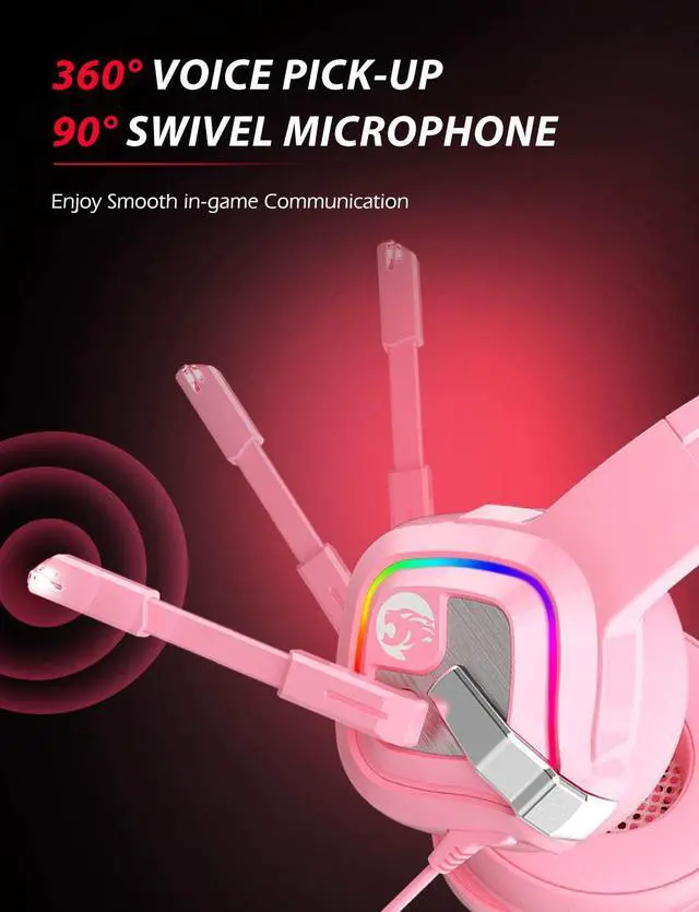Alt view image 3 of 7 - ZIUMIER Pink Gaming Headset PS4 Headset, Xbox One Headset with Noise Canceling Mic and RGB Light, PC Headset with Stereo Surround Sound, Over-Ear Headphones for PC, PS4, PS5,Xbox One, Laptop (Pink)