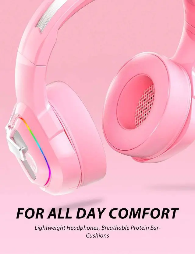 Alt view image 4 of 7 - ZIUMIER Pink Gaming Headset PS4 Headset, Xbox One Headset with Noise Canceling Mic and RGB Light, PC Headset with Stereo Surround Sound, Over-Ear Headphones for PC, PS4, PS5,Xbox One, Laptop (Pink)