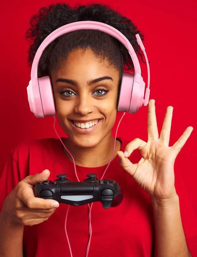 Alt view image 6 of 7 - ZIUMIER Pink Gaming Headset PS4 Headset, Xbox One Headset with Noise Canceling Mic and RGB Light, PC Headset with Stereo Surround Sound, Over-Ear Headphones for PC, PS4, PS5,Xbox One, Laptop (Pink)
